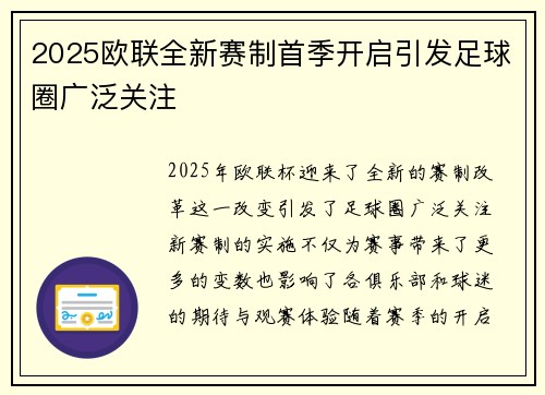 2025欧联全新赛制首季开启引发足球圈广泛关注